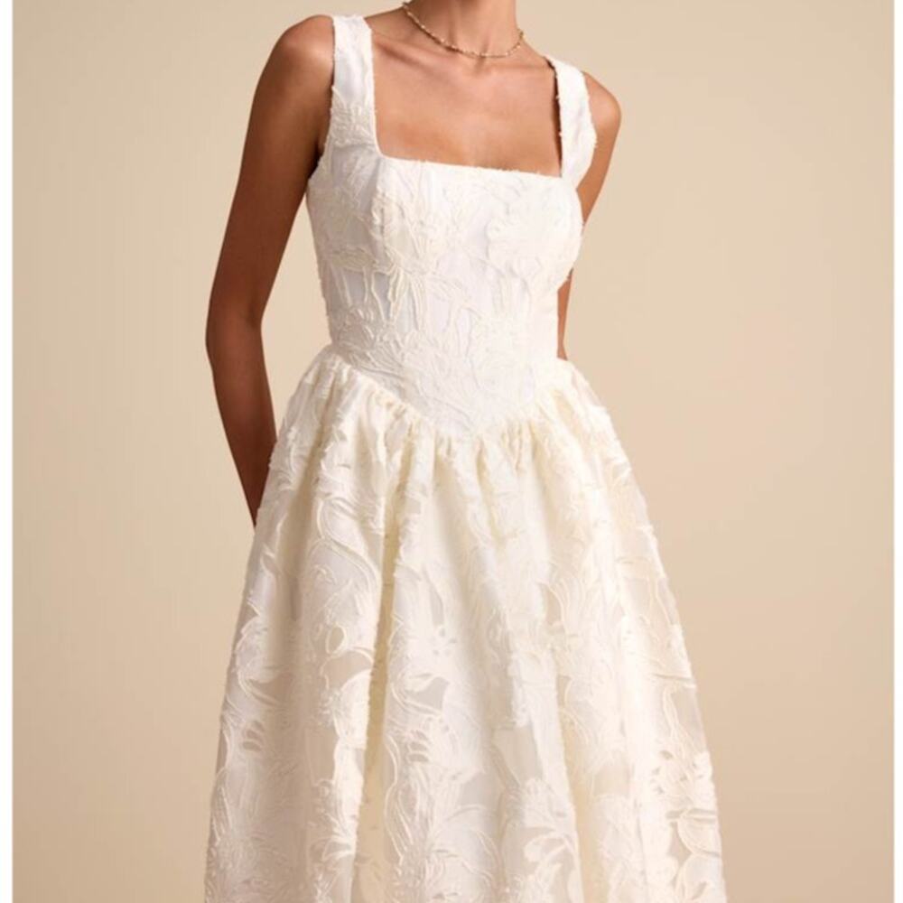 Lulus Bridal Corsen Ivory Floral Jacquard Corset A-Line Maxi Dress Wedding Gown - Picture 2 of 12